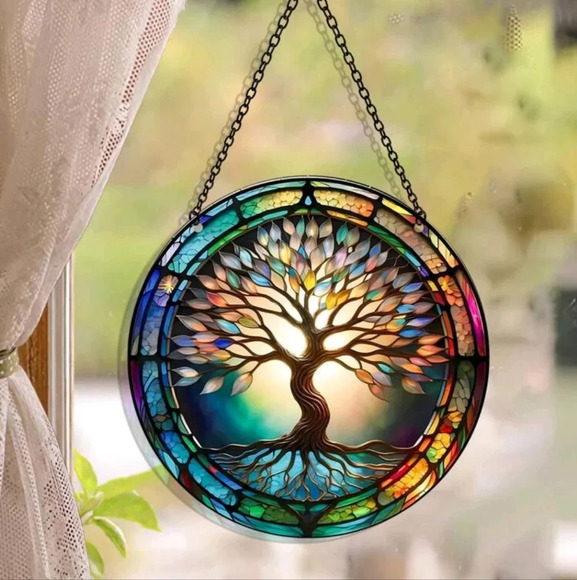 Tree nature weather stained glass style resin decor enamel home hanging picture - Picture 4 of 7